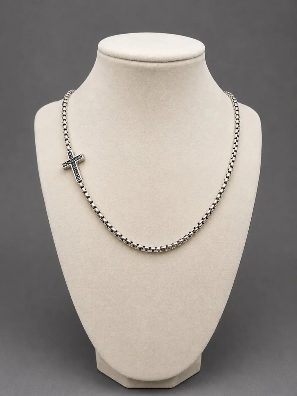 David Yurman Cross Station Necklace w/ Pavé Black Diamonds - 3.6mm - 22
